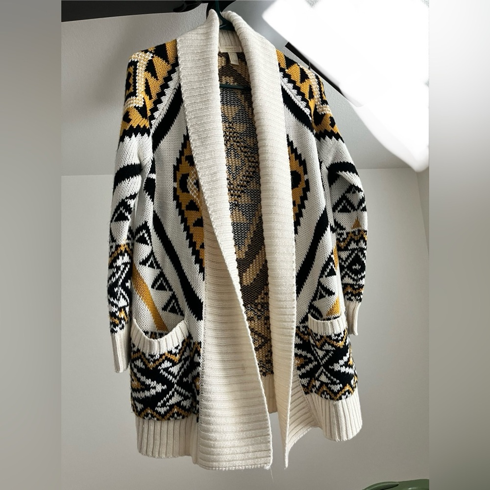 Forever 21 Cream and Black Cardigan with Nordic Pattern